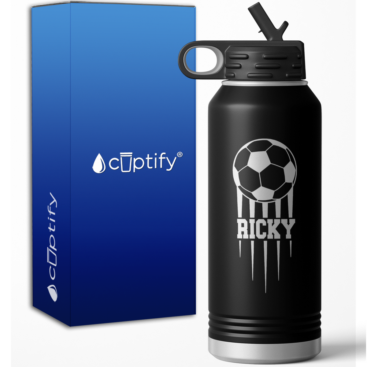 Flying Soccer Ball Personalized 32oz Sport Water Bottle