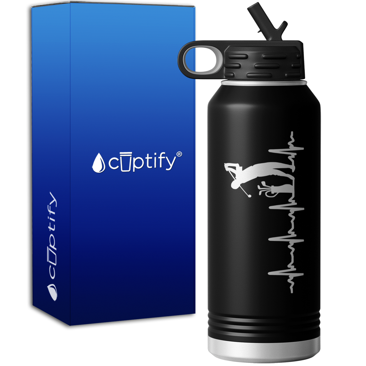 Golfer Heartbeat 32oz Sport Water Bottle