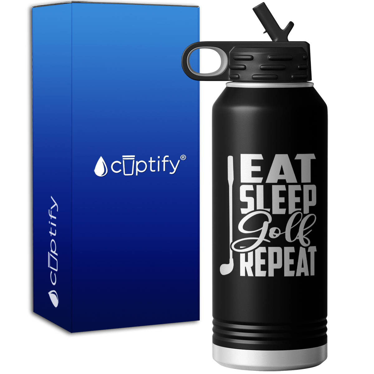 Eat. Sleep. Golf. Repeat. Block 32oz Sport Water Bottle