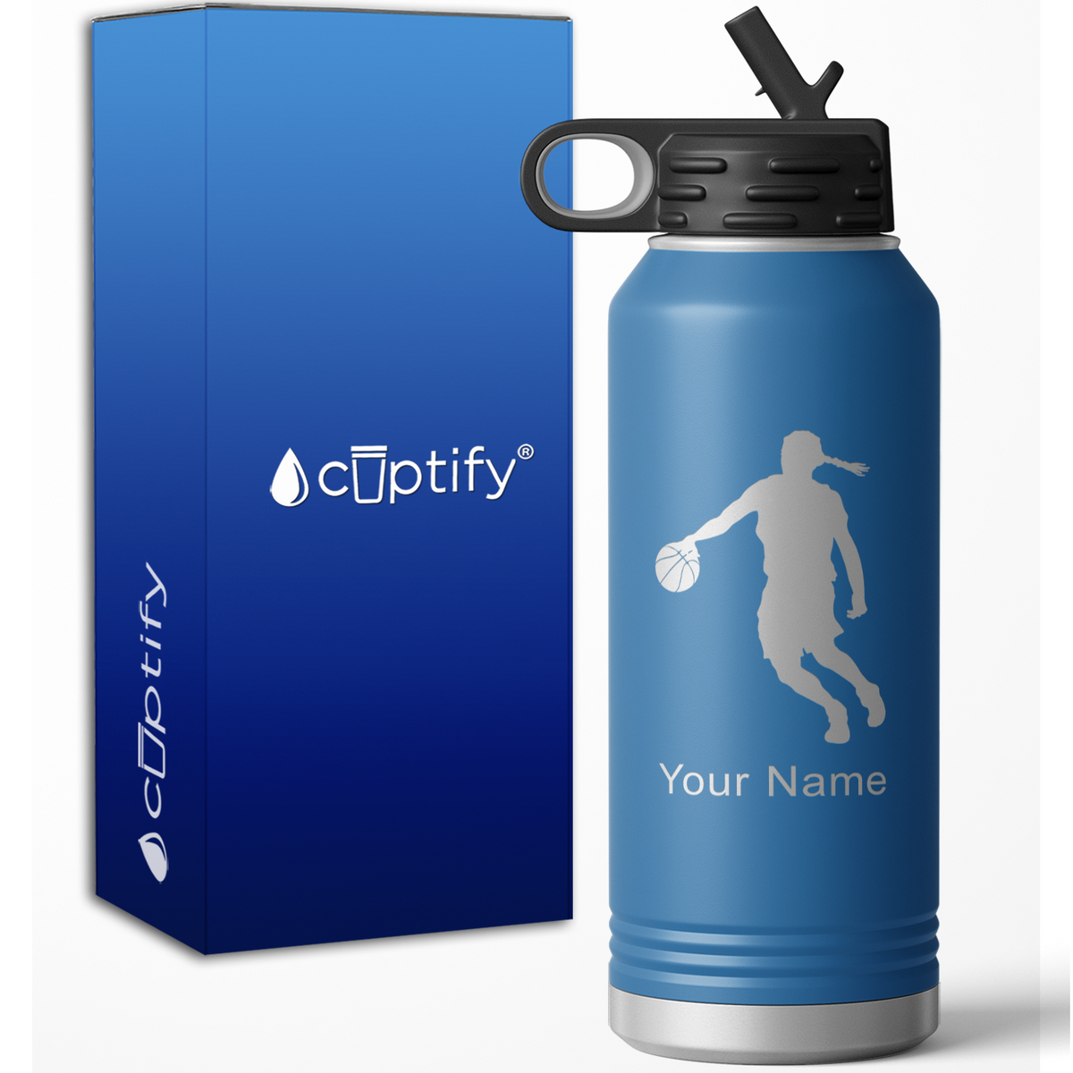 Basketball Female Player Silhouette Personalized 32oz Sport Water Bottle