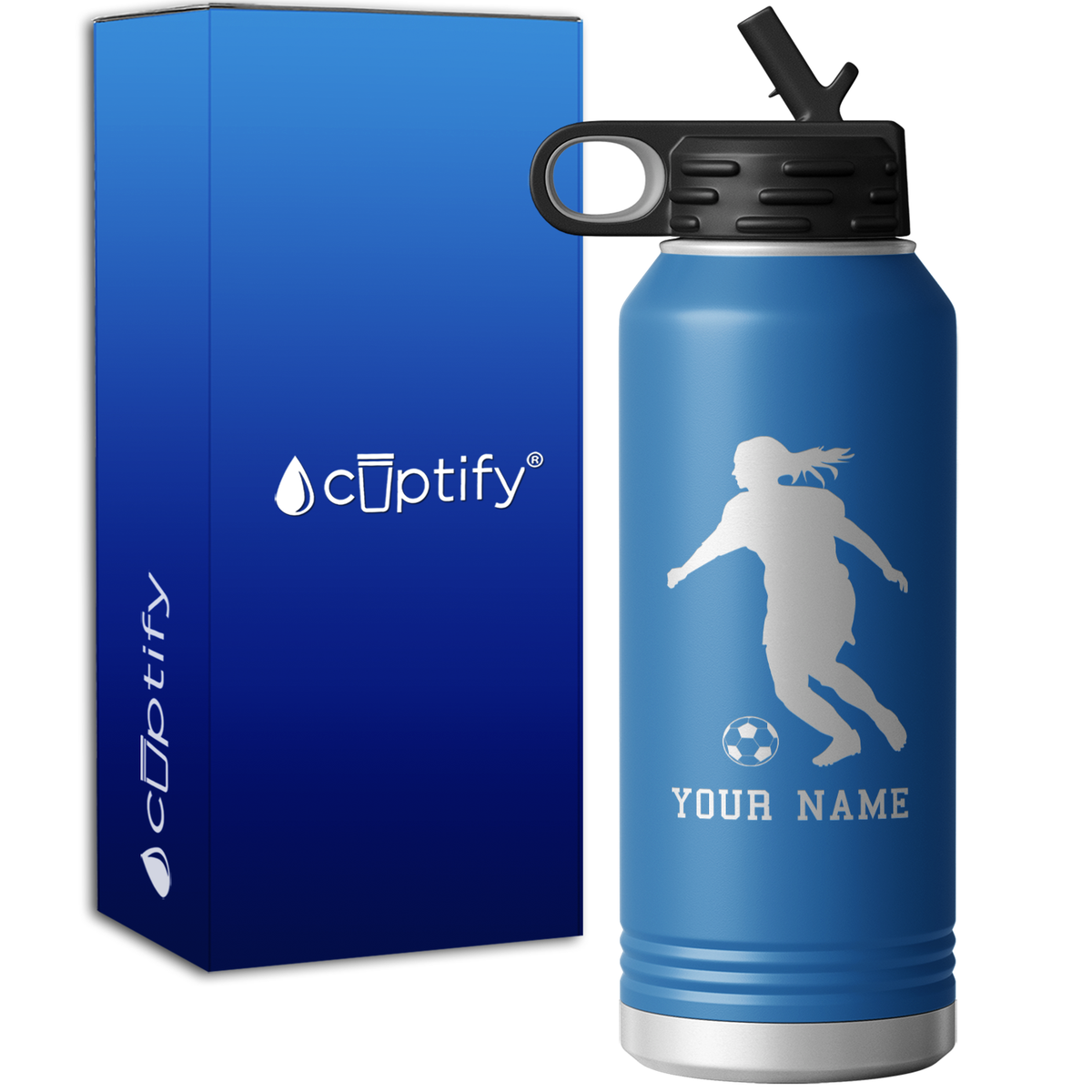 Personalized Soccer Player Female Silhouette 32oz Sport Water Bottle