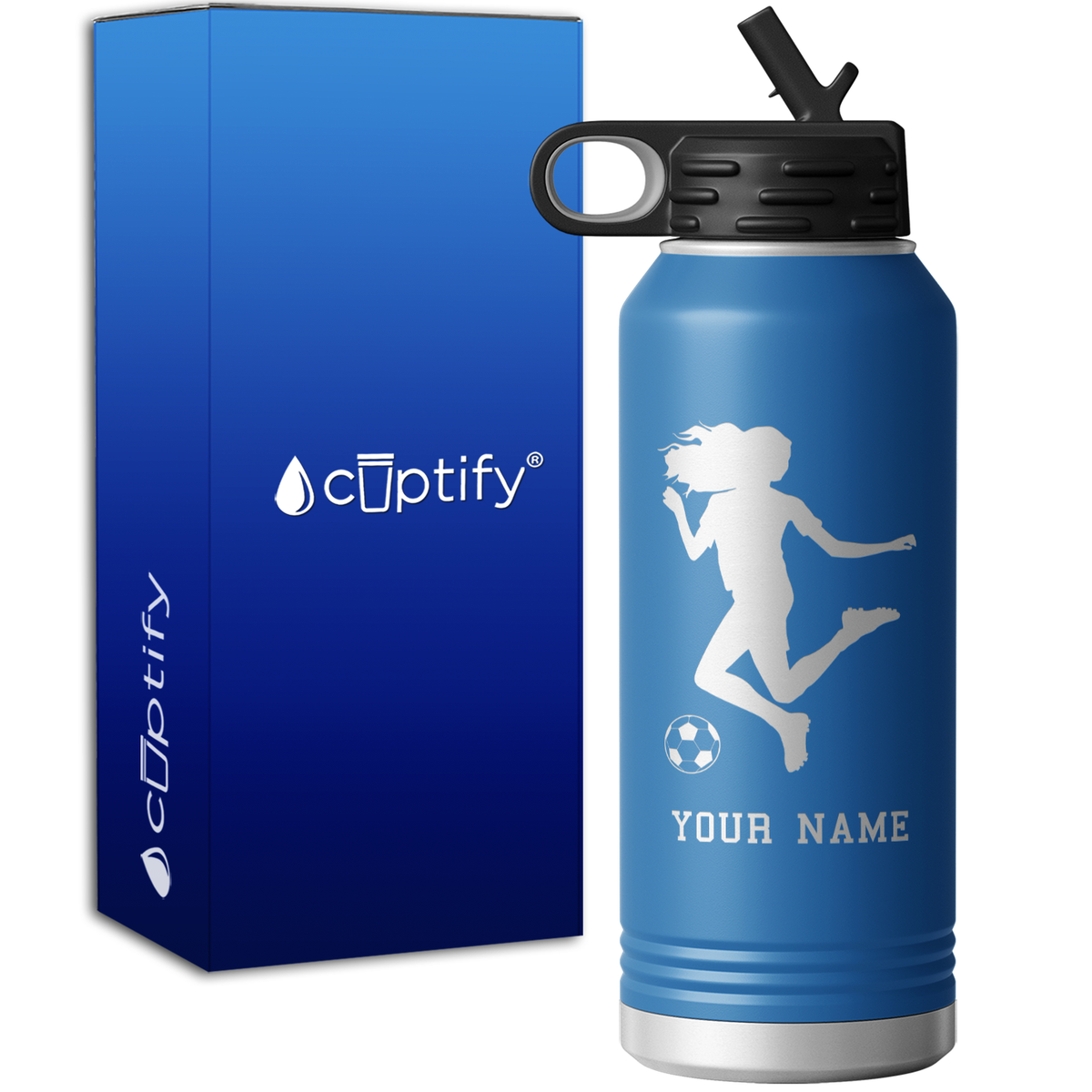 Personalized Soccer Player Female Kick 32oz Sport Water Bottle