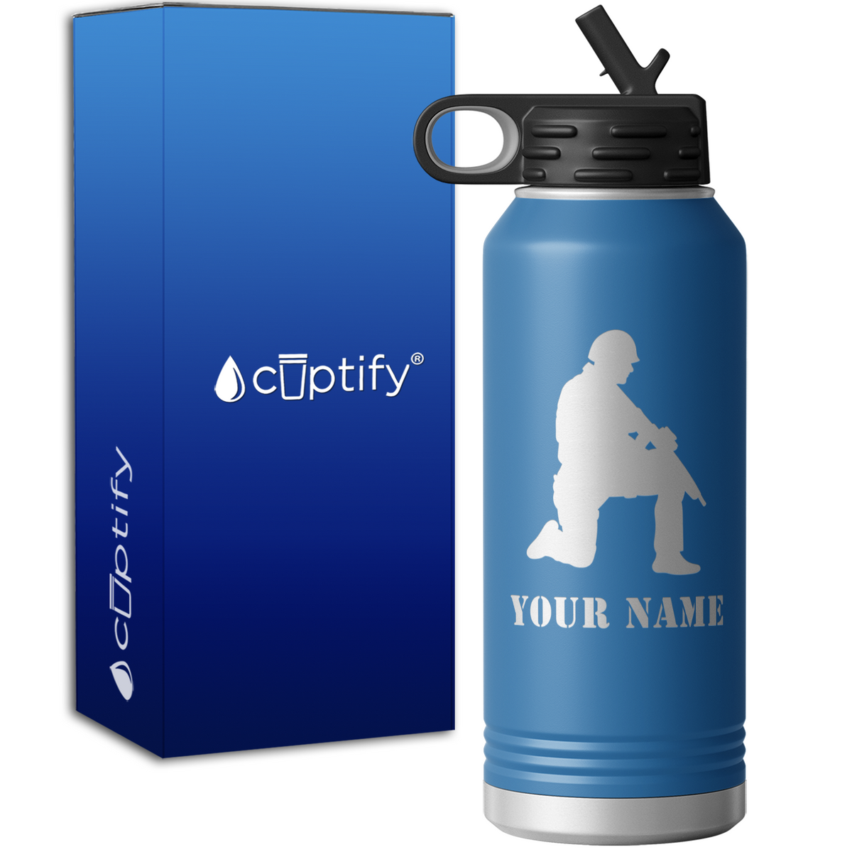 Soldier Kneeling with Rifle Personalized 32oz Sport Water Bottle
