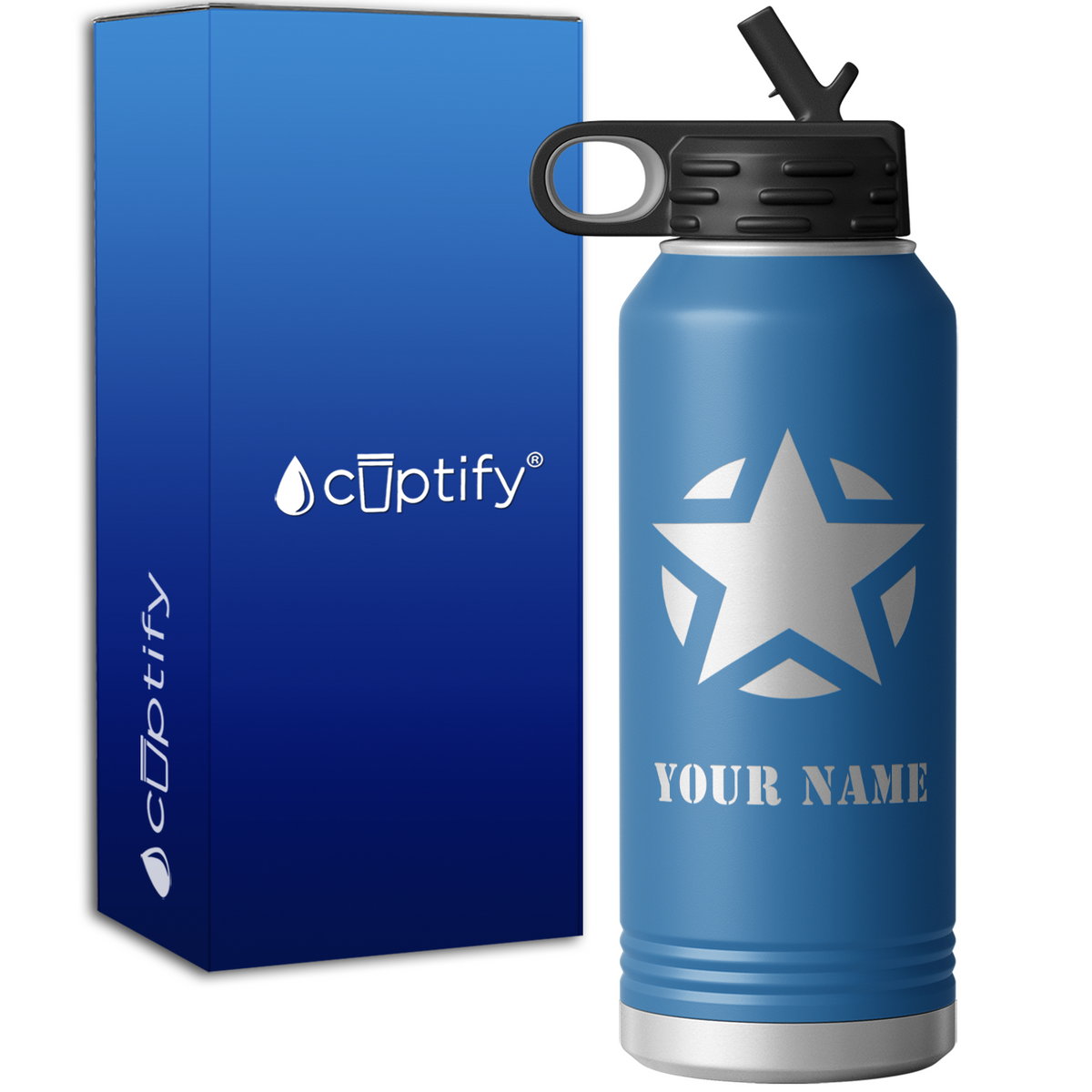 Army Military Star Personalized 32oz Sport Water Bottle
