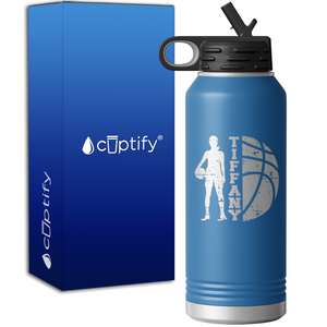 Girls Distressed Basketball Personalized 32oz Sport Water Bottle