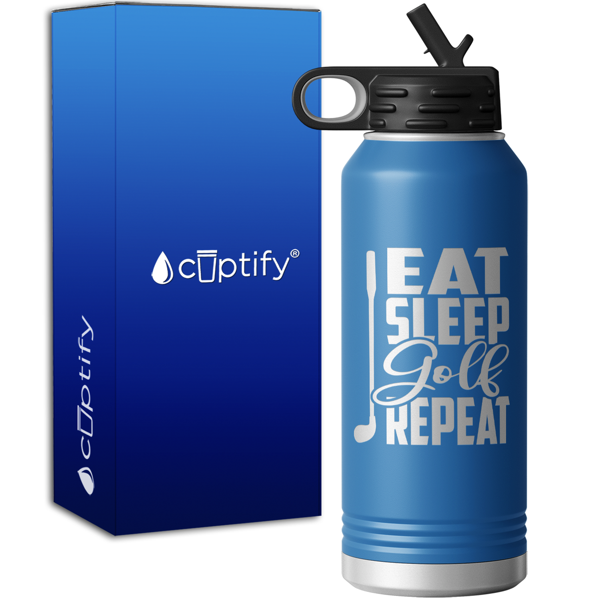 Eat. Sleep. Golf. Repeat. Block 32oz Sport Water Bottle