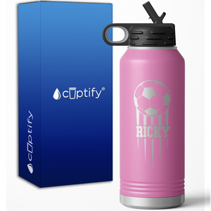 Flying Soccer Ball Personalized 32oz Sport Water Bottle