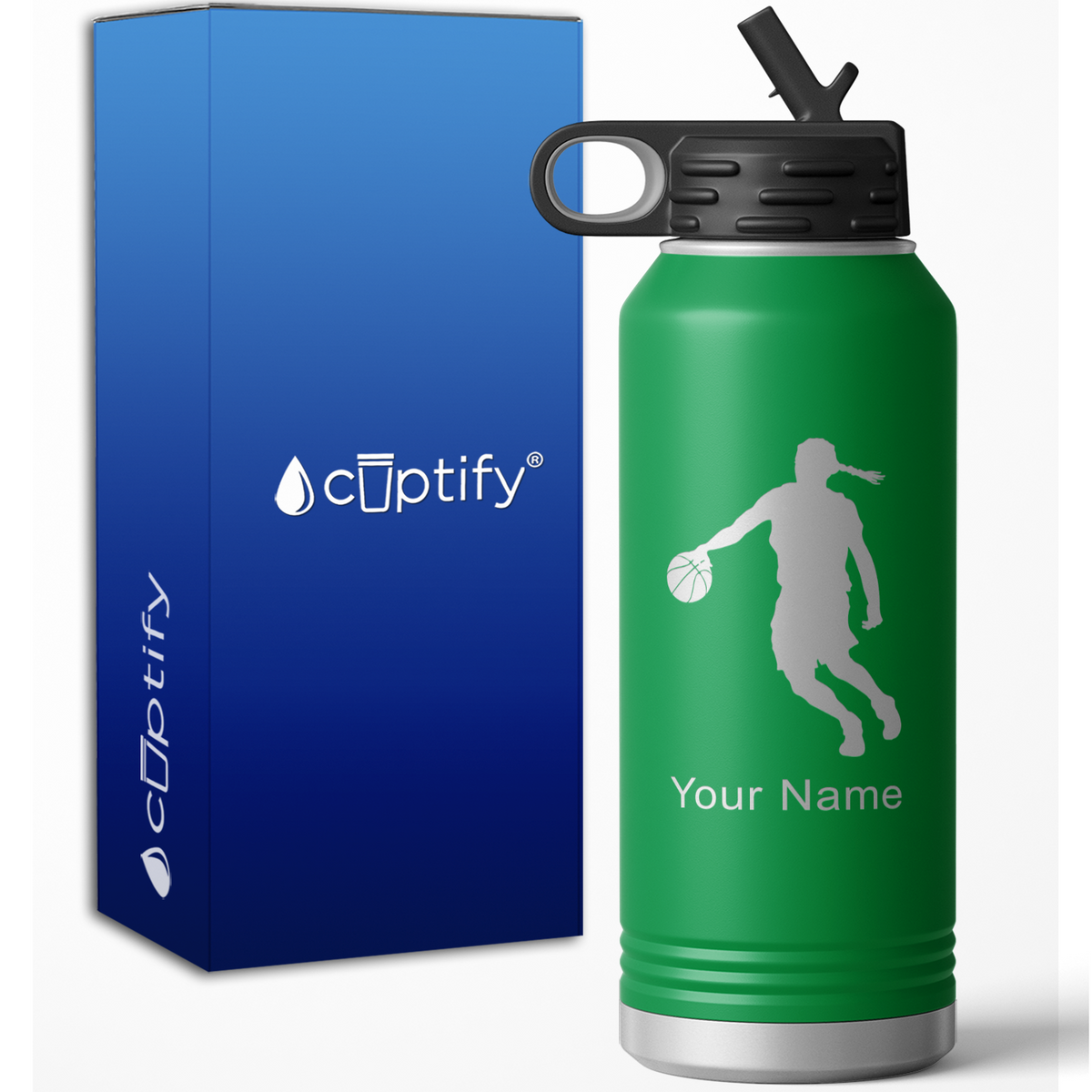 Basketball Female Player Silhouette Personalized 32oz Sport Water Bottle