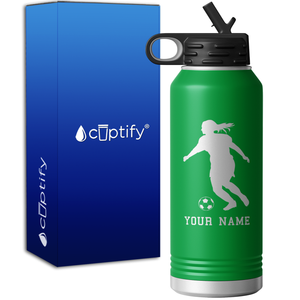 Personalized Soccer Player Female Silhouette 32oz Sport Water Bottle