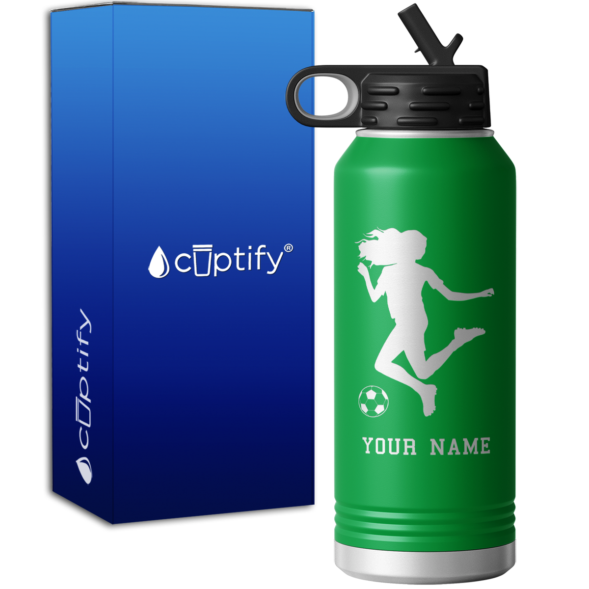 Personalized Soccer Player Female Kick 32oz Sport Water Bottle