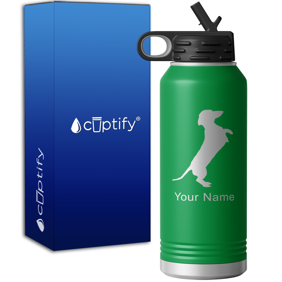 Standing Dachshund Personalized 32oz Sport Water Bottle