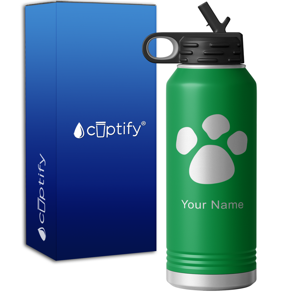 Paw Print Personalized 32oz Sport Water Bottle