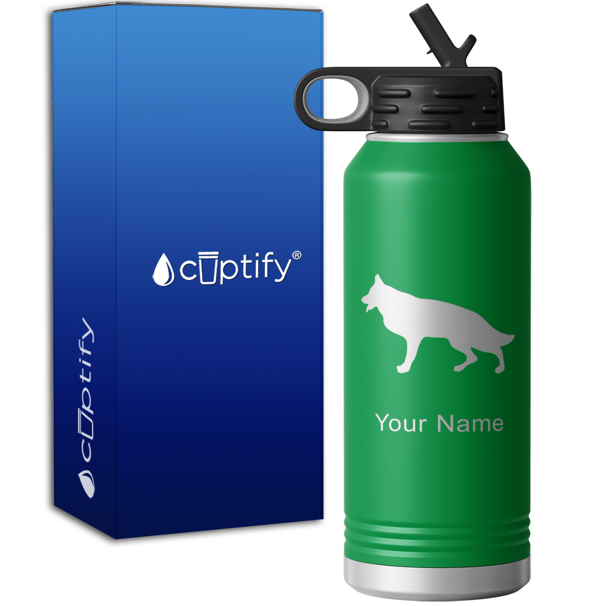 German Shepherd Personalized 32oz Sport Water Bottle