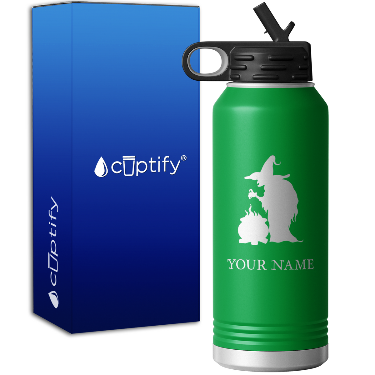 Witch with Cauldron Personalized 32oz Sport Water Bottle
