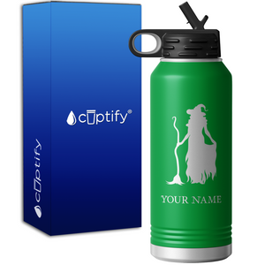 Witch Standing with Broom Personalized 32oz Sport Water Bottle