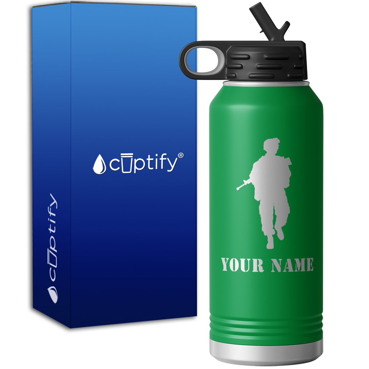 Combat Soldier Personalized 32oz Sport Water Bottle