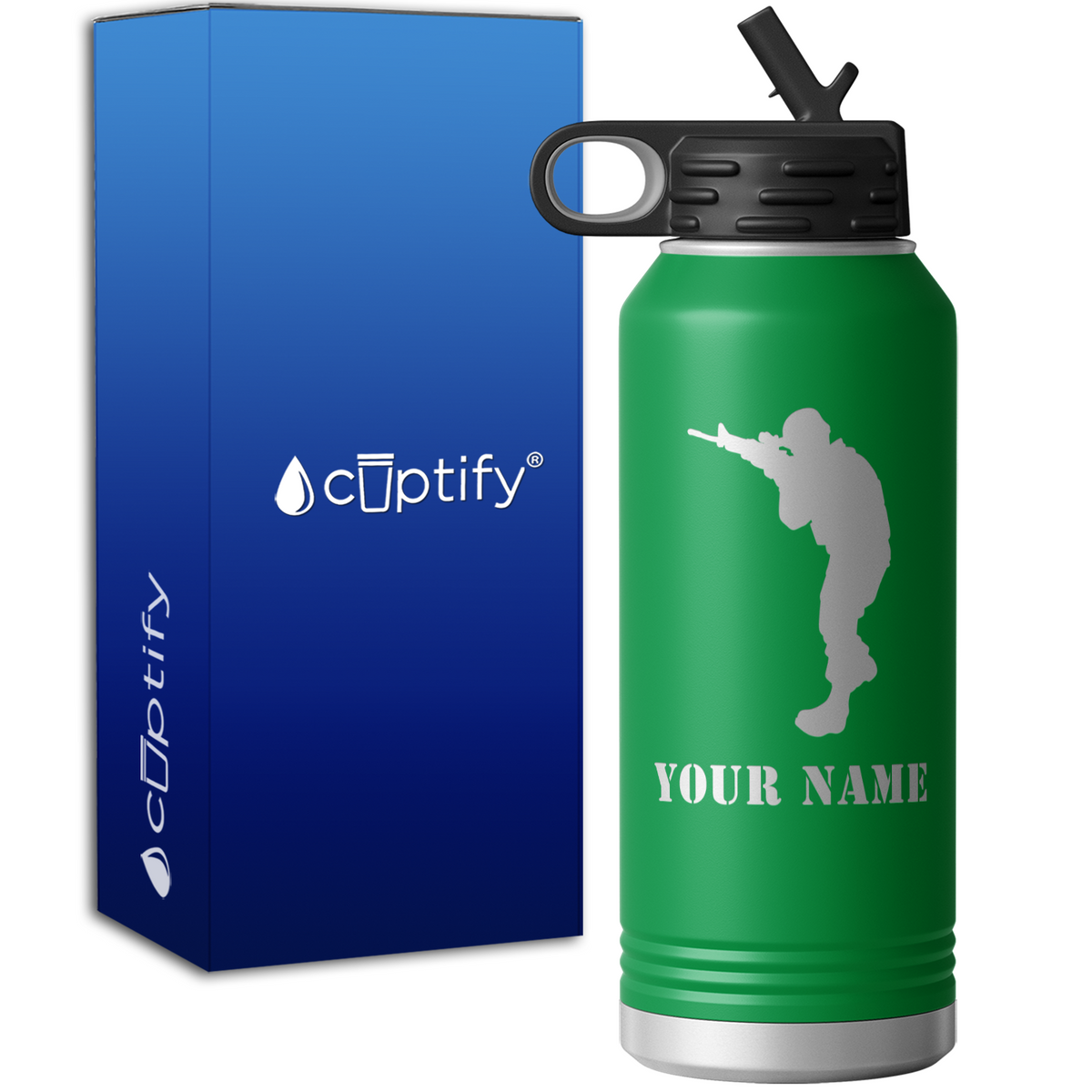 Military Soldier Shooting Personalized 32oz Sport Water Bottle