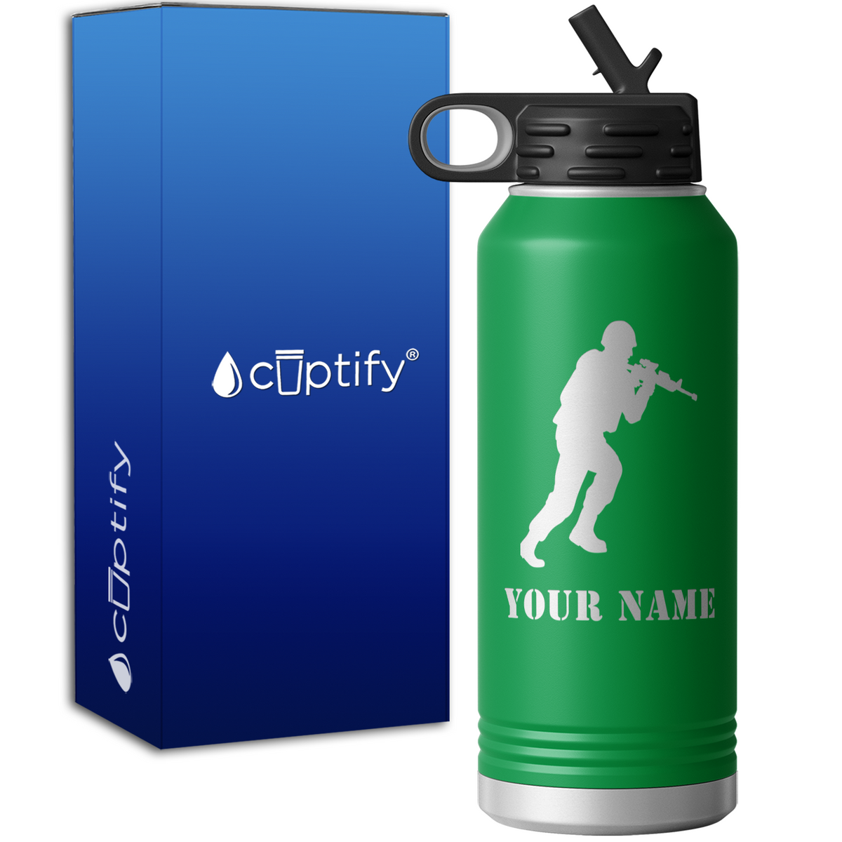 Attacking Military Soldier Personalized 32oz Sport Water Bottle