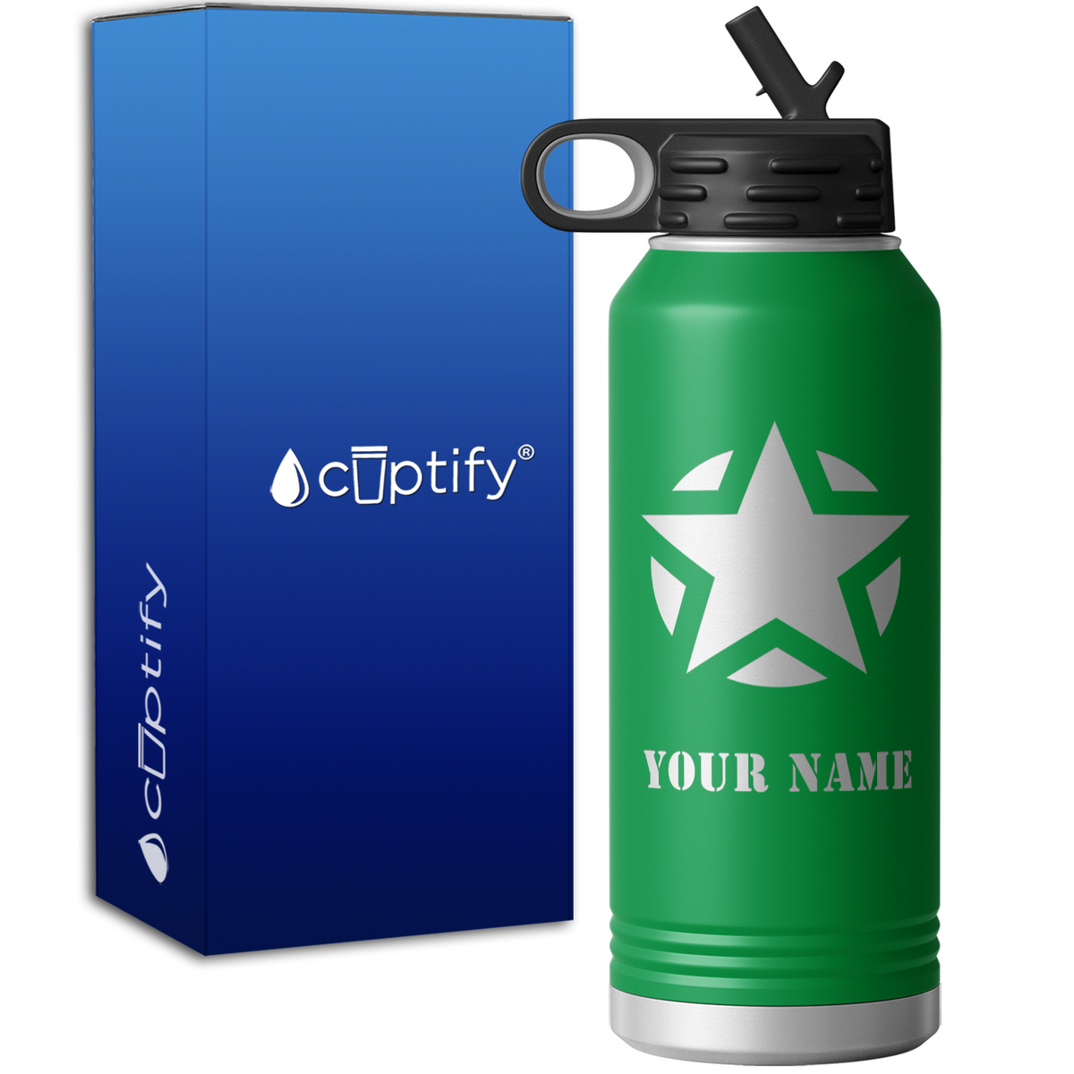 Army Military Star Personalized 32oz Sport Water Bottle