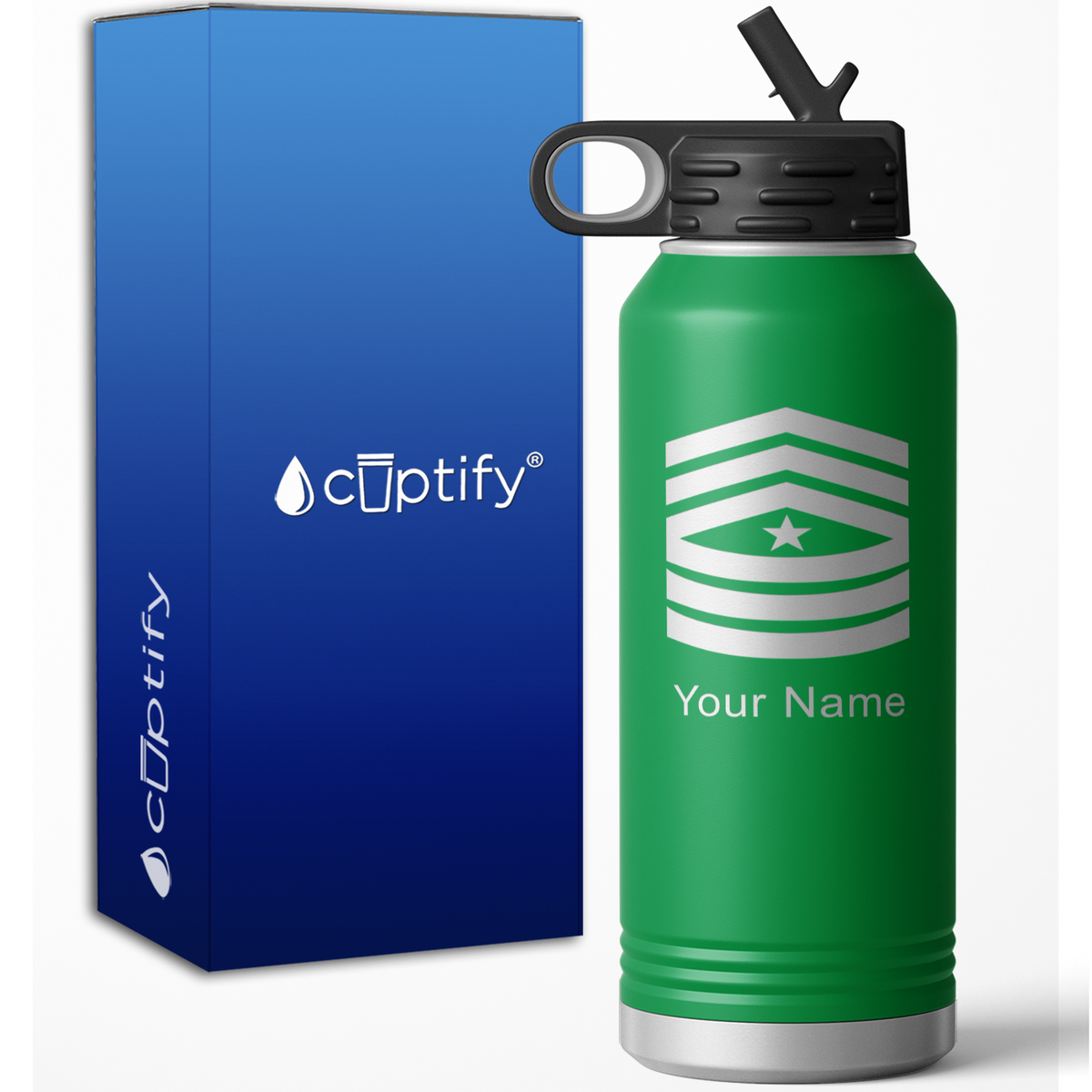 Sergeant Major Stripes Personalized 32oz Sport Water Bottle