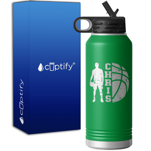 Boys Distressed Basketball Personalized 32oz Sport Water Bottle