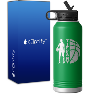 Girls Distressed Basketball Personalized 32oz Sport Water Bottle