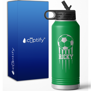 Flying Soccer Ball Personalized 32oz Sport Water Bottle