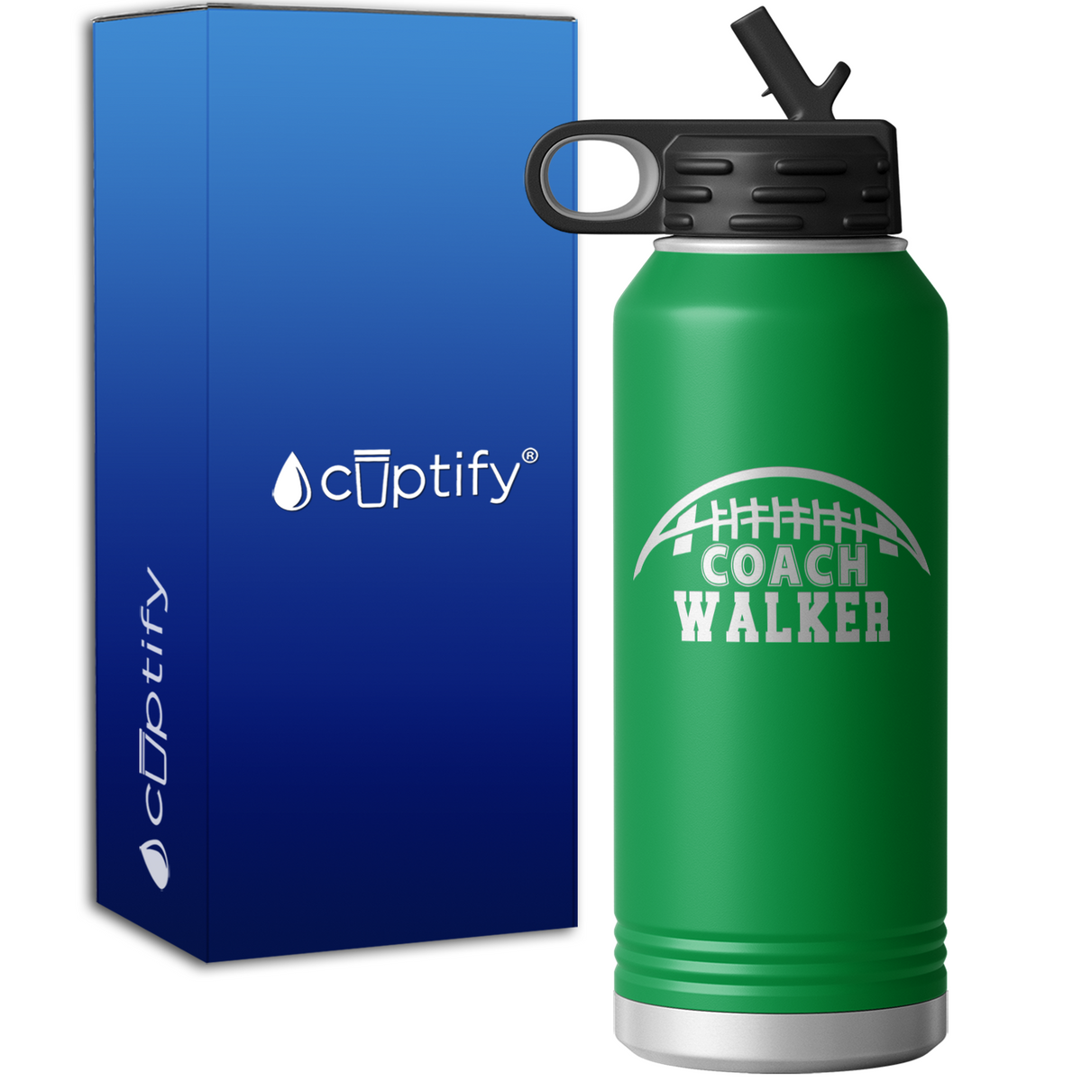 Personalized Football Coach Half Silhouette 32oz Sport Water Bottle