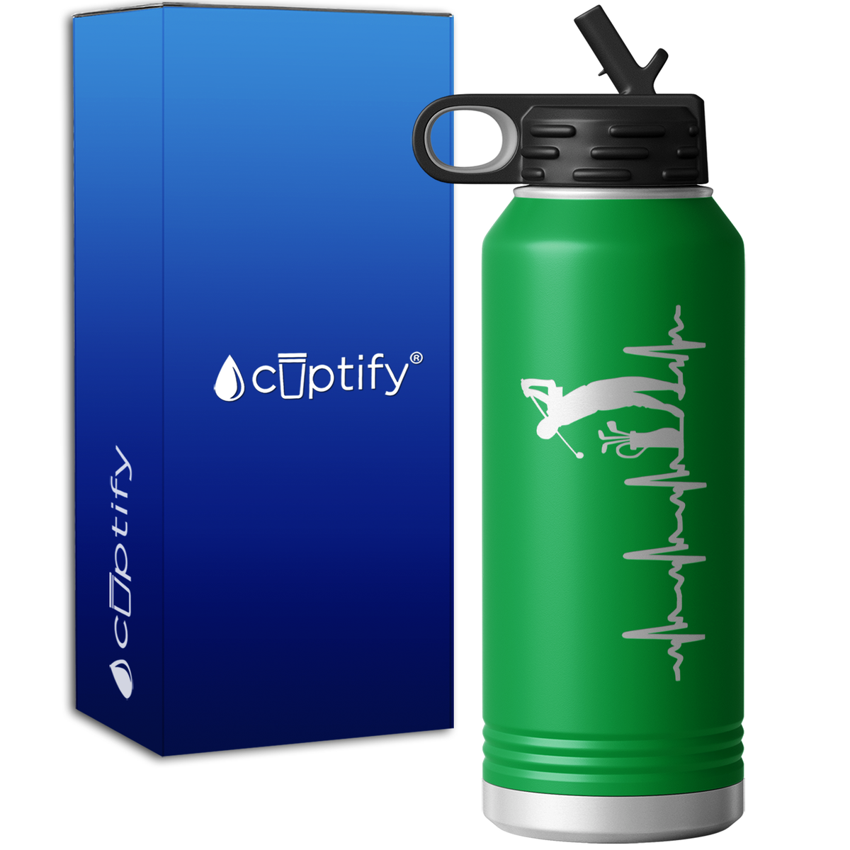 Golfer Heartbeat 32oz Sport Water Bottle