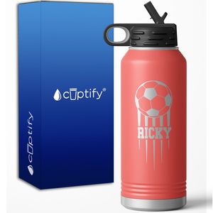 Flying Soccer Ball Personalized 32oz Sport Water Bottle