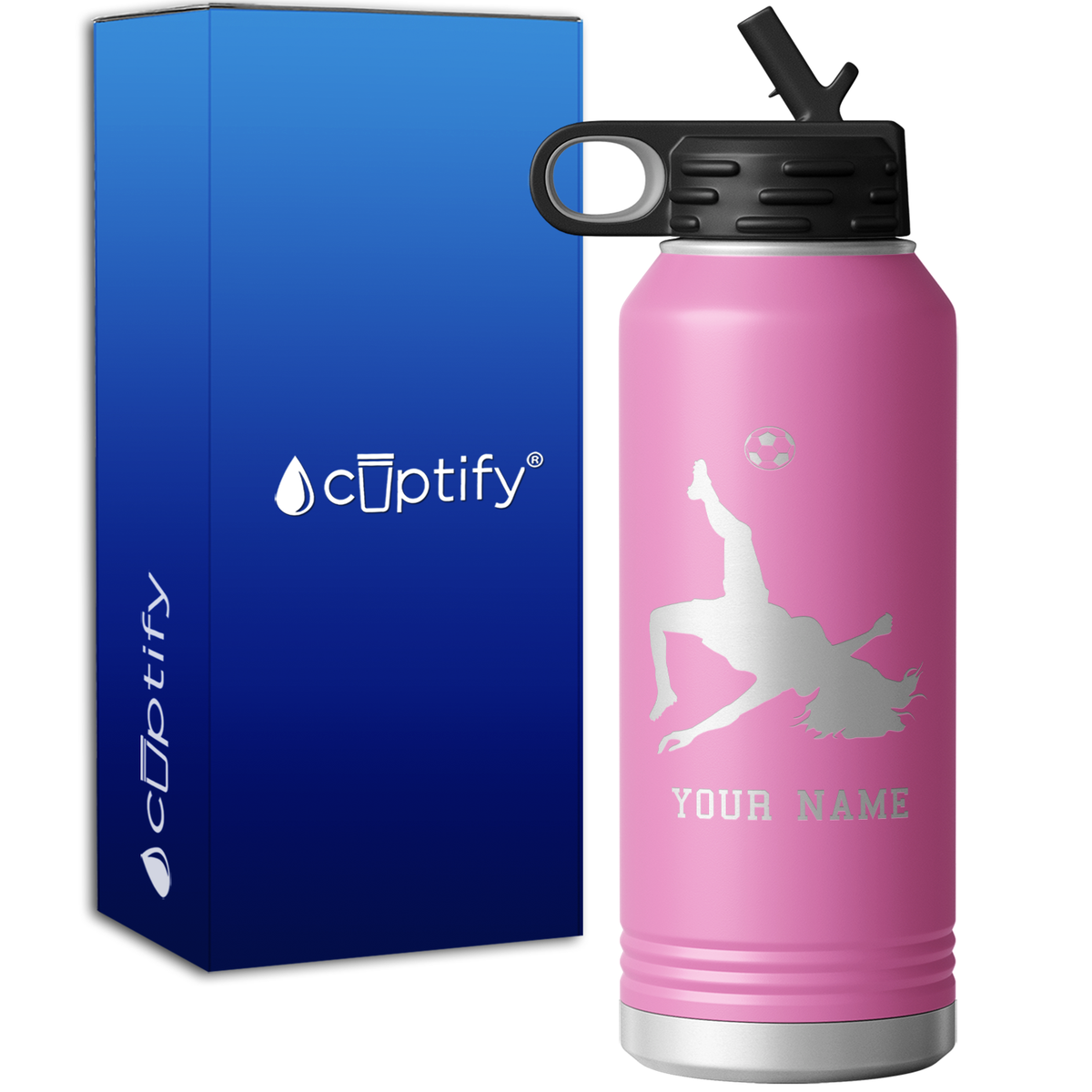 Personalized Soccer Player Female 32oz Sport Water Bottle
