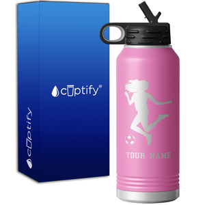 Personalized Soccer Player Female Kick 32oz Sport Water Bottle