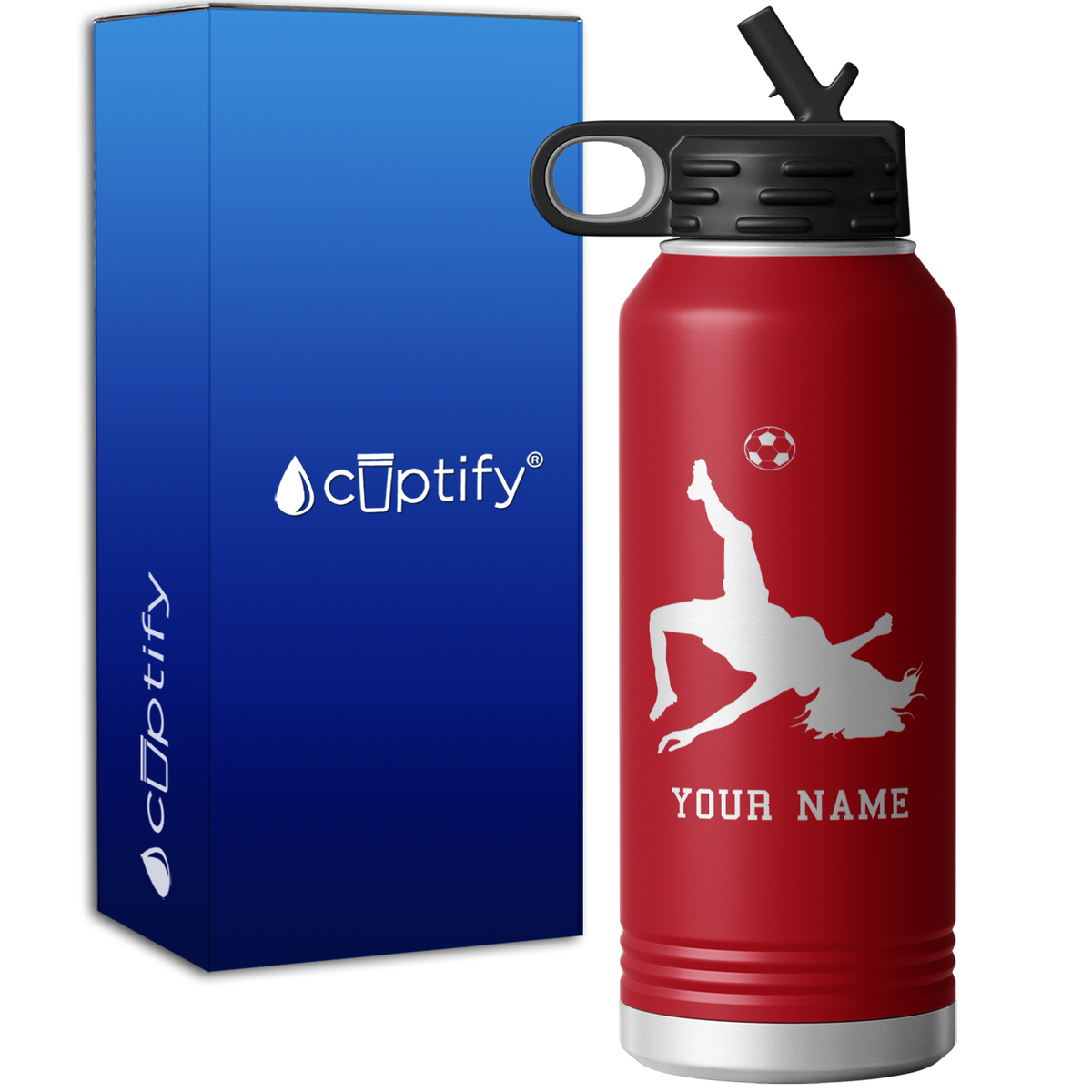 Personalized Soccer Player Female 32oz Sport Water Bottle