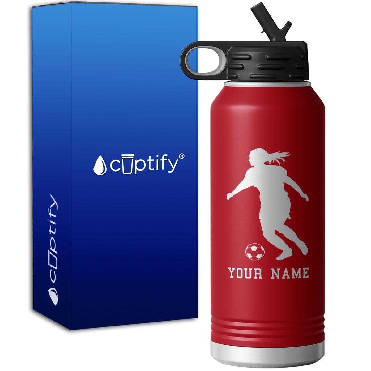 Personalized Soccer Player Female Silhouette 32oz Sport Water Bottle