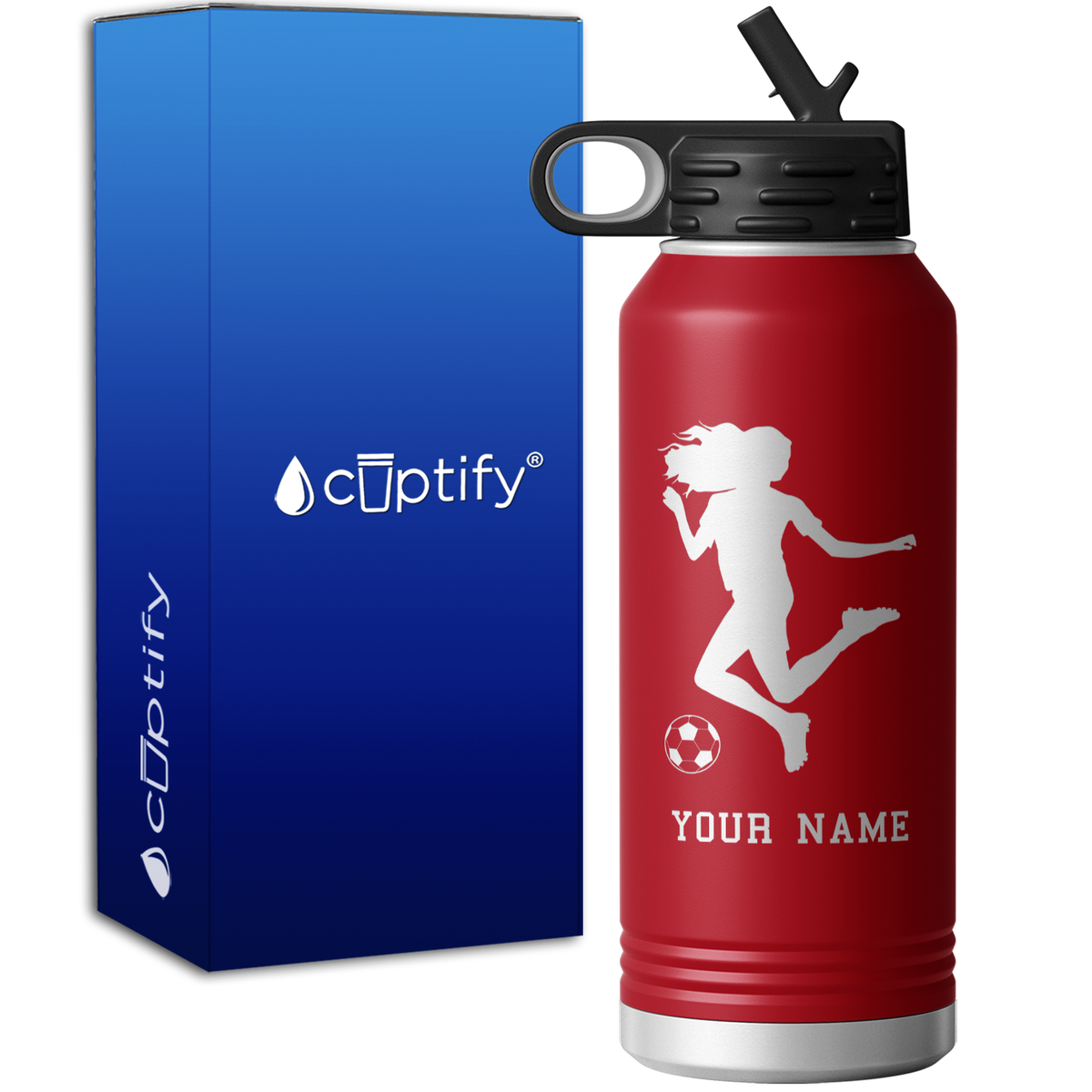 Personalized Soccer Player Female Kick 32oz Sport Water Bottle