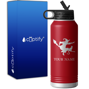 Flying Witch with Cat Personalized 32oz Sport Water Bottle