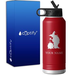 Witch with Cauldron Personalized 32oz Sport Water Bottle