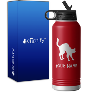 Scared Black Cat Personalized 32oz Sport Water Bottle
