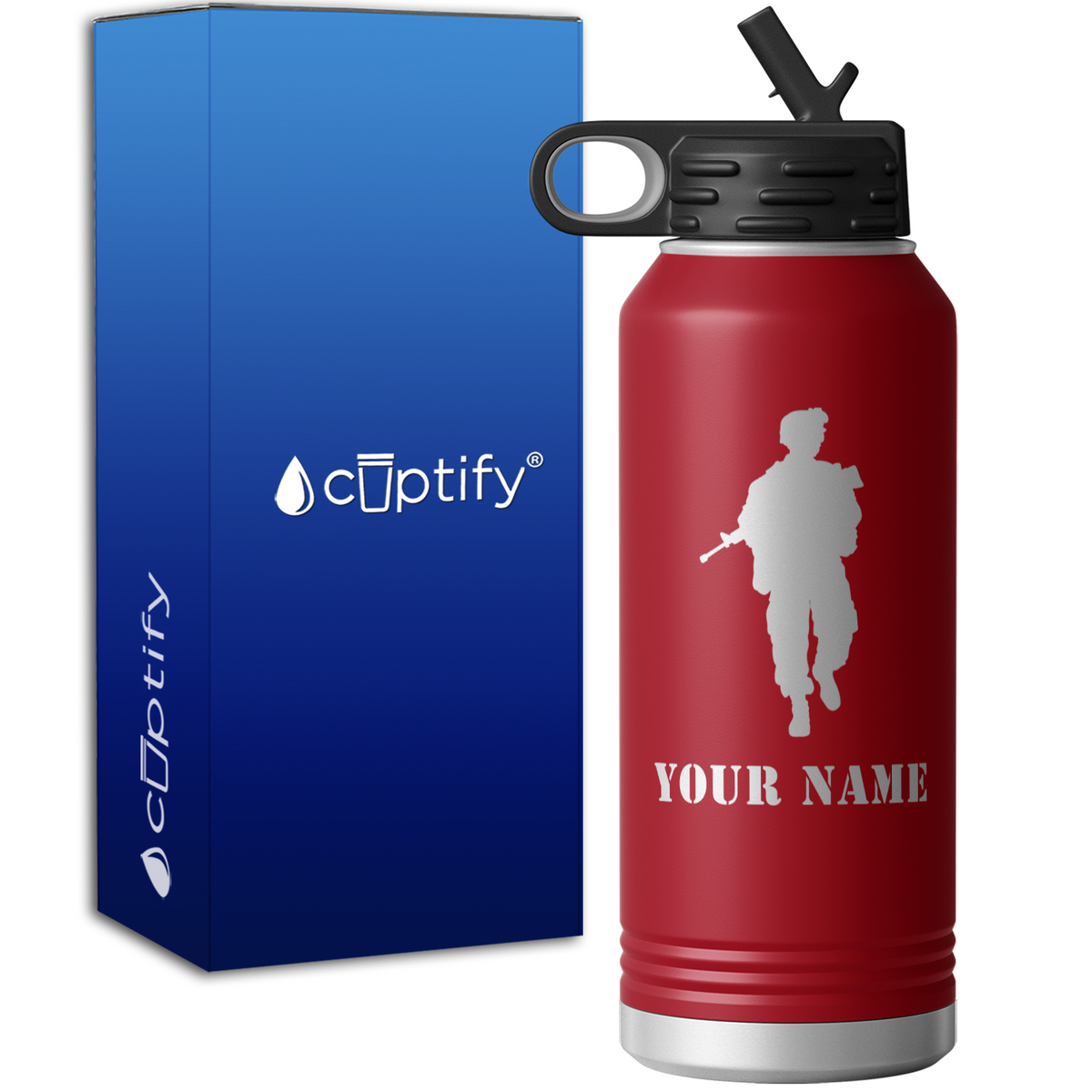Combat Soldier Personalized 32oz Sport Water Bottle