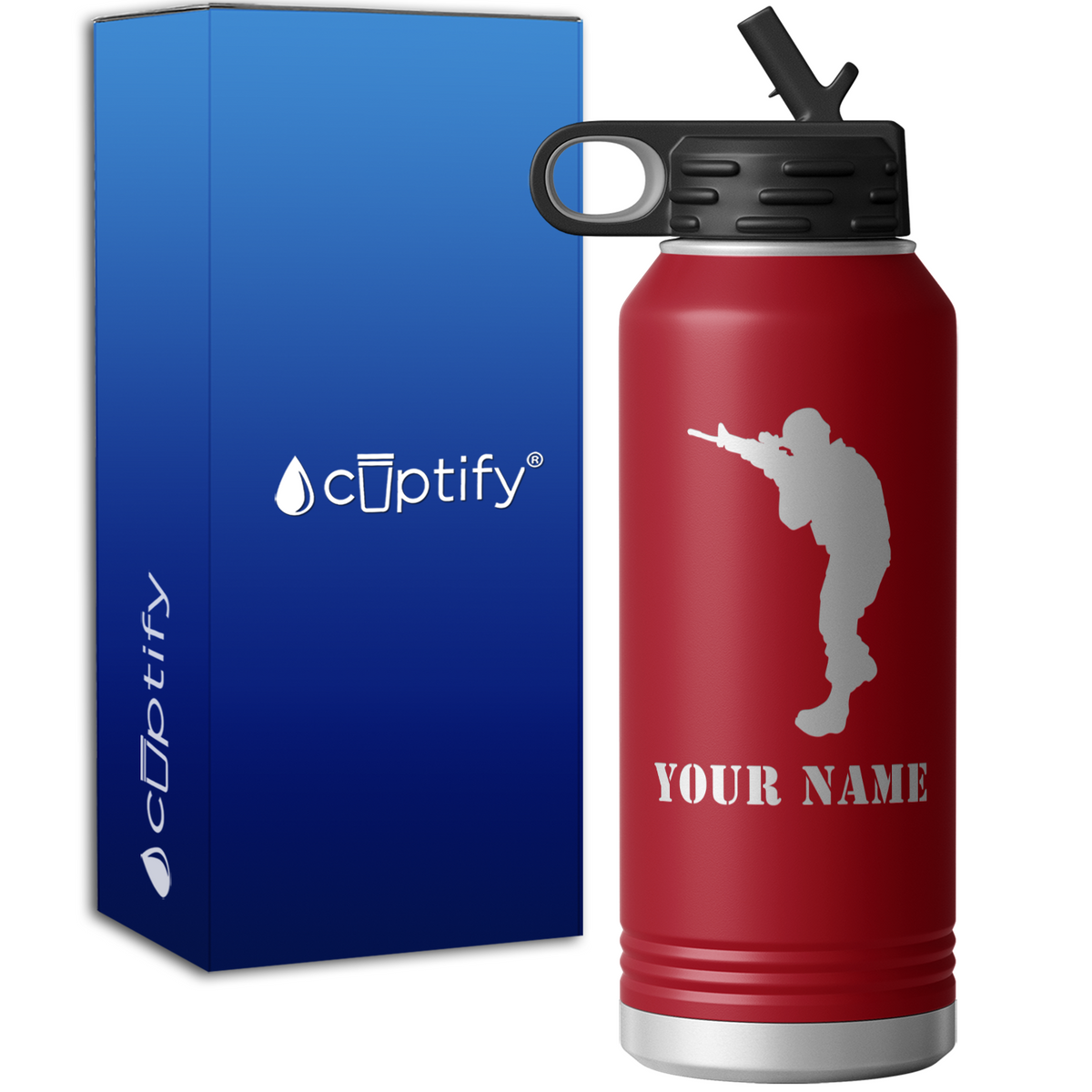 Military Soldier Shooting Personalized 32oz Sport Water Bottle