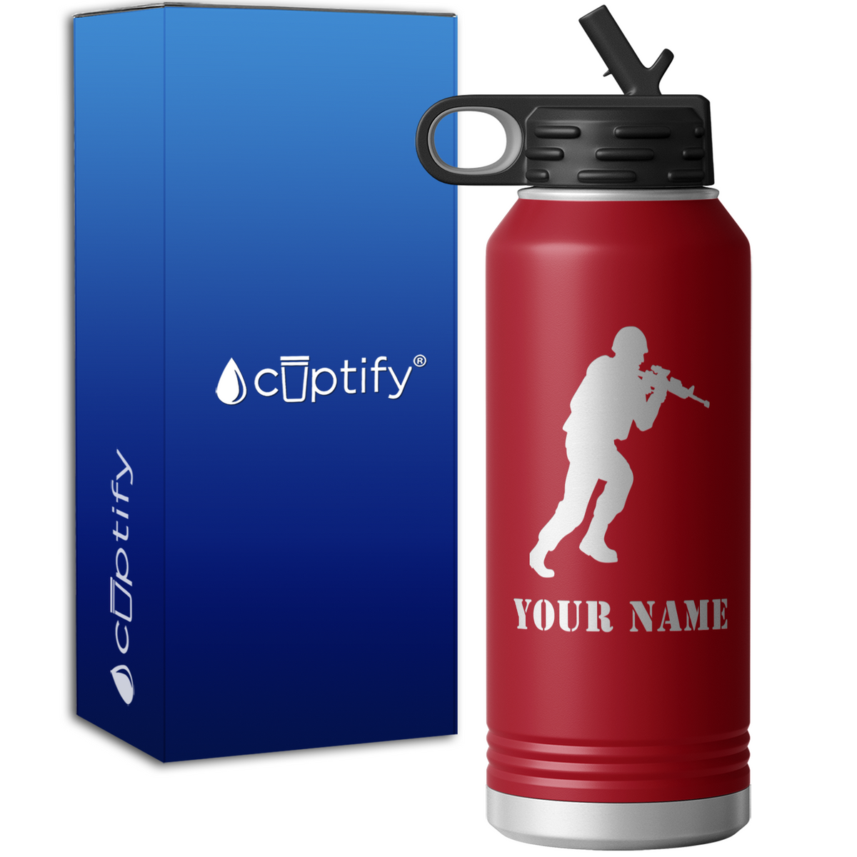 Attacking Military Soldier Personalized 32oz Sport Water Bottle