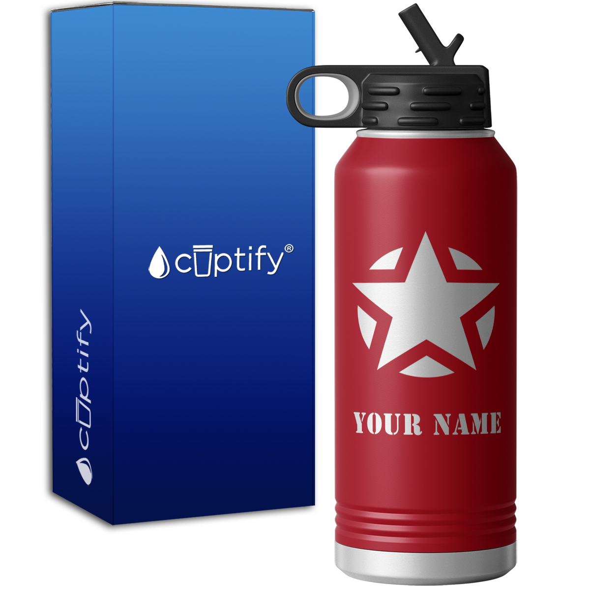 Army Military Star Personalized 32oz Sport Water Bottle