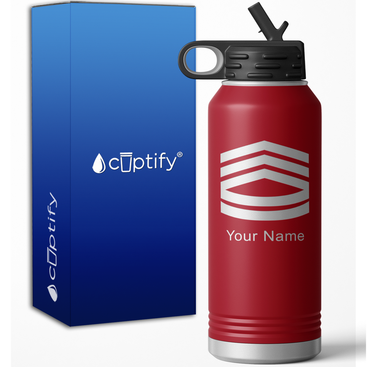 Sergeant First Class Stripes Personalized 32oz Sport Water Bottle