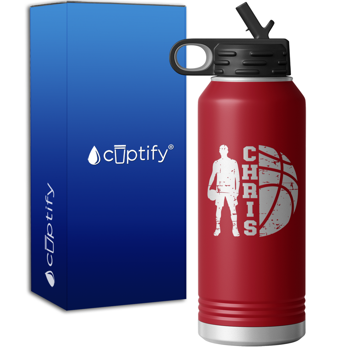 Boys Distressed Basketball Personalized 32oz Sport Water Bottle