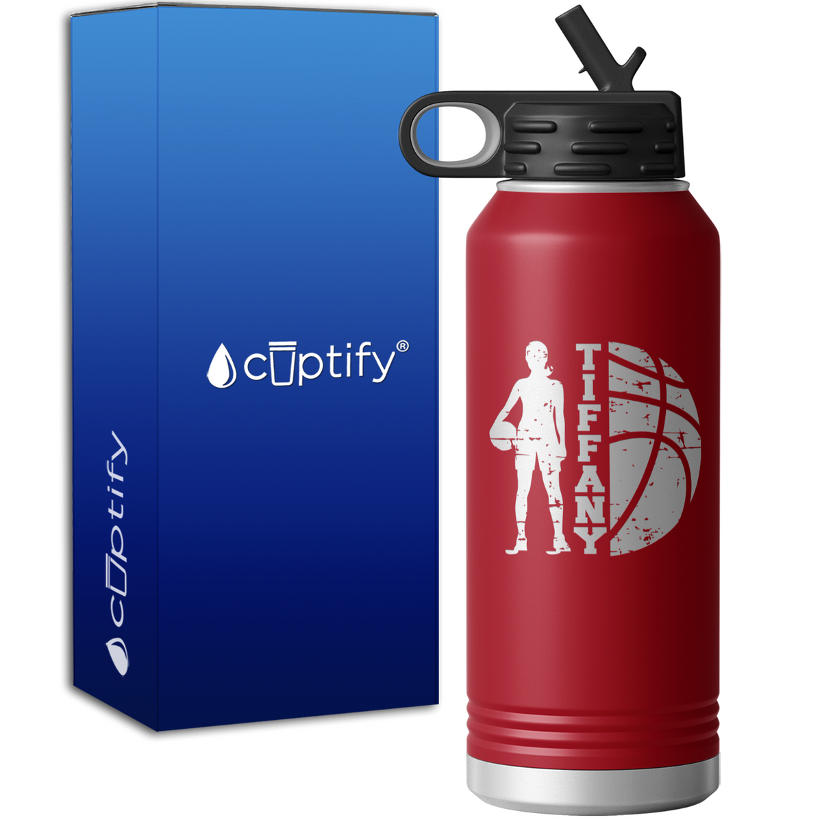 Girls Distressed Basketball Personalized 32oz Sport Water Bottle