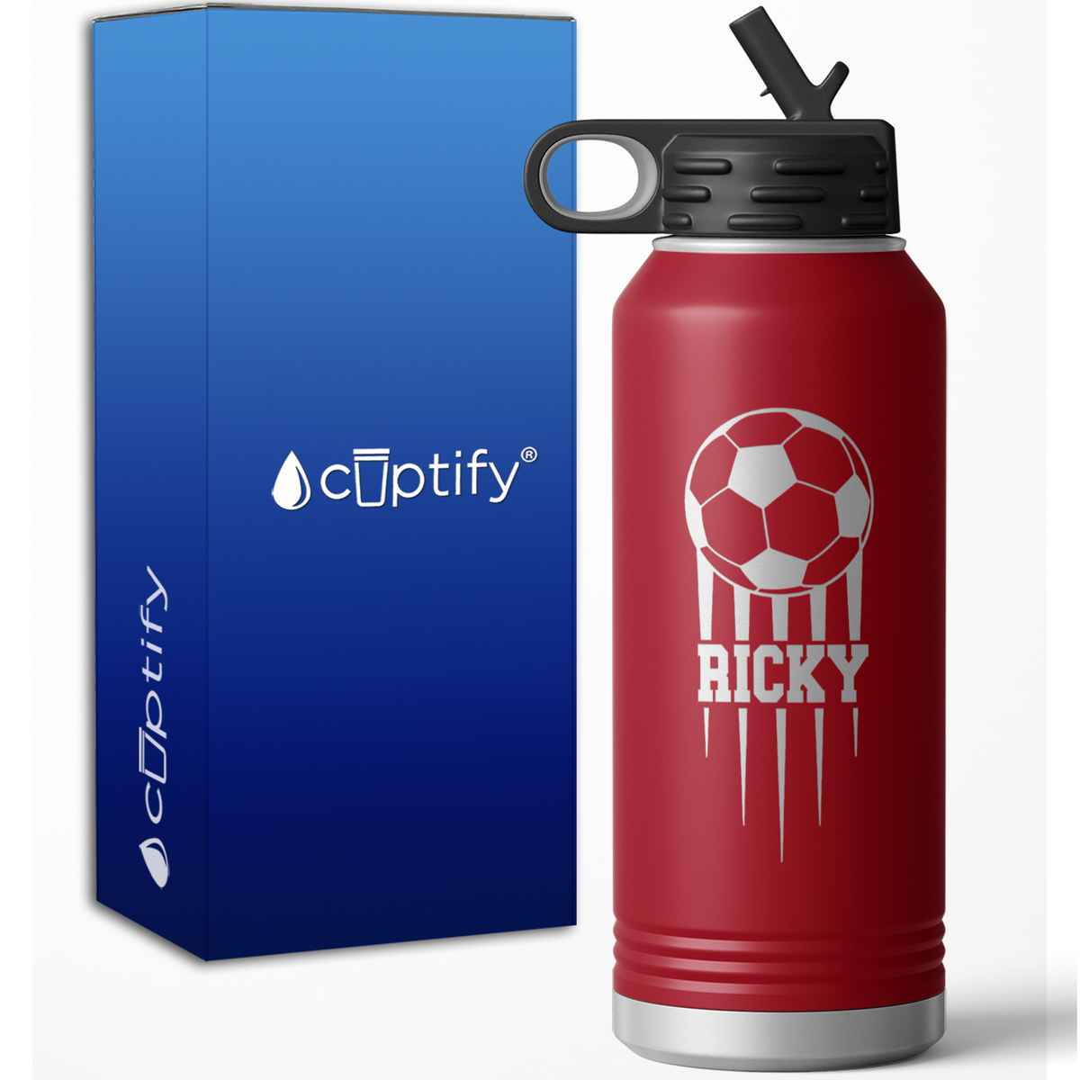 Flying Soccer Ball Personalized 32oz Sport Water Bottle