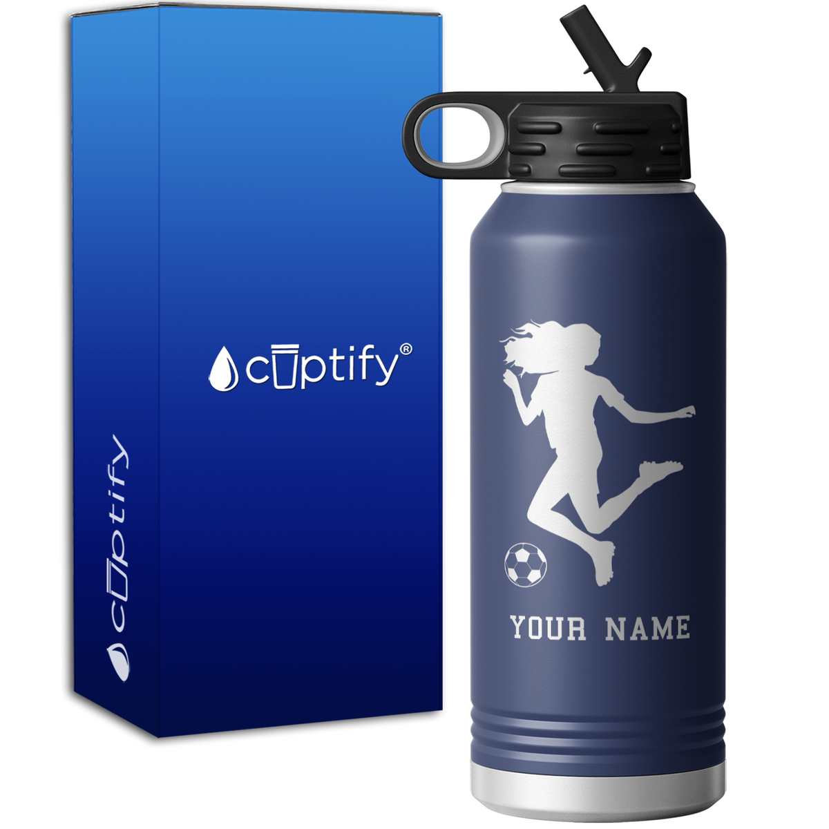 Personalized Soccer Player Female Kick 32oz Sport Water Bottle