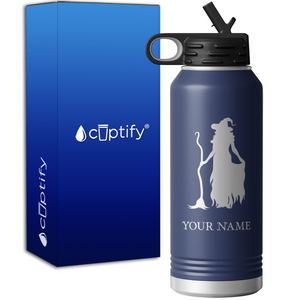 Witch Standing with Broom Personalized 32oz Sport Water Bottle