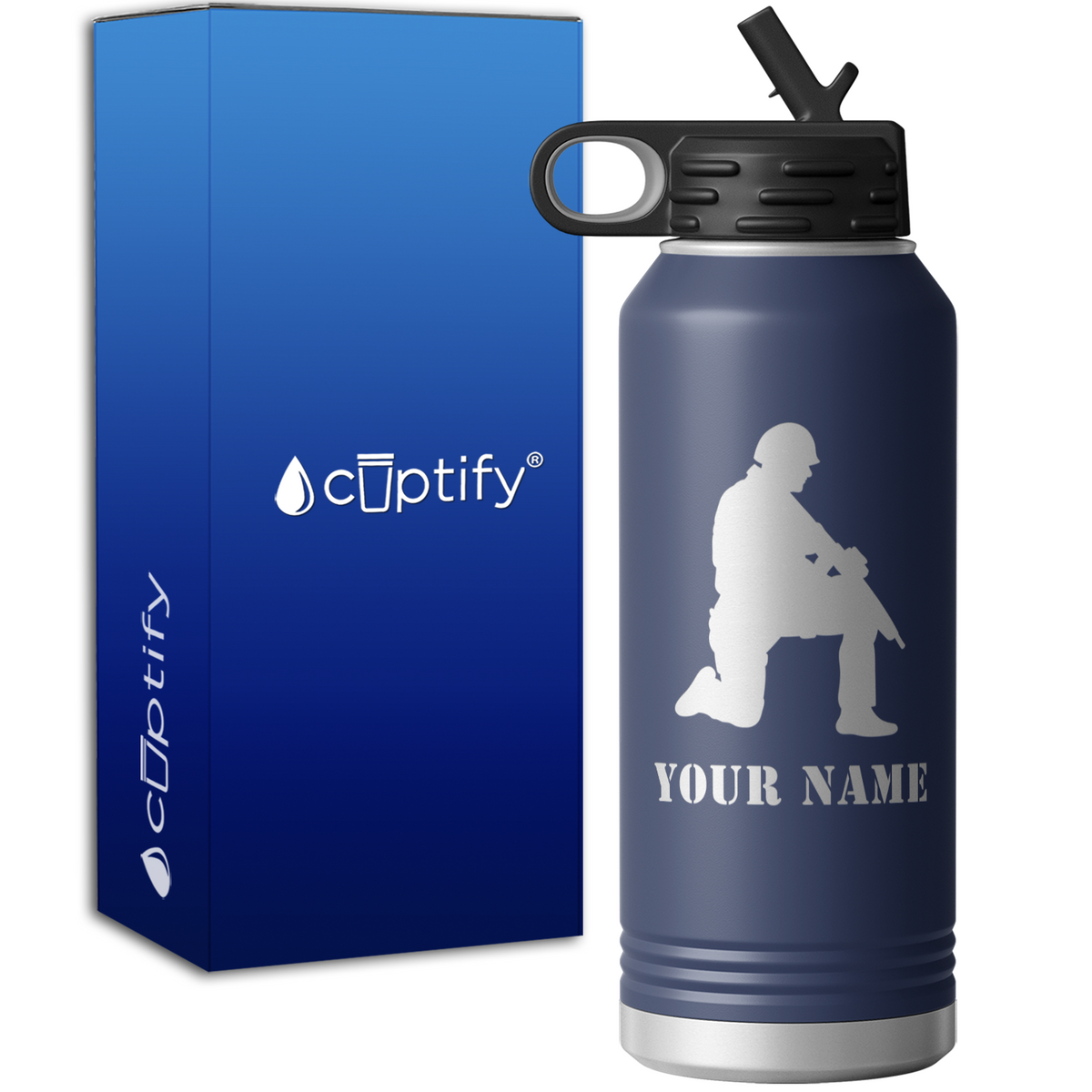 Soldier Kneeling with Rifle Personalized 32oz Sport Water Bottle