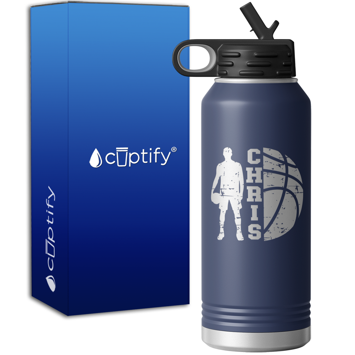 Boys Distressed Basketball Personalized 32oz Sport Water Bottle